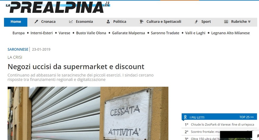 La Prealpina - Negozi uccisi da supermarket e discount